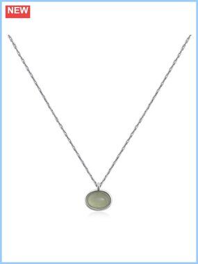 Gold Plated Natural Stone Jade Pendant Necklace 925 Sterling Silver Oval
